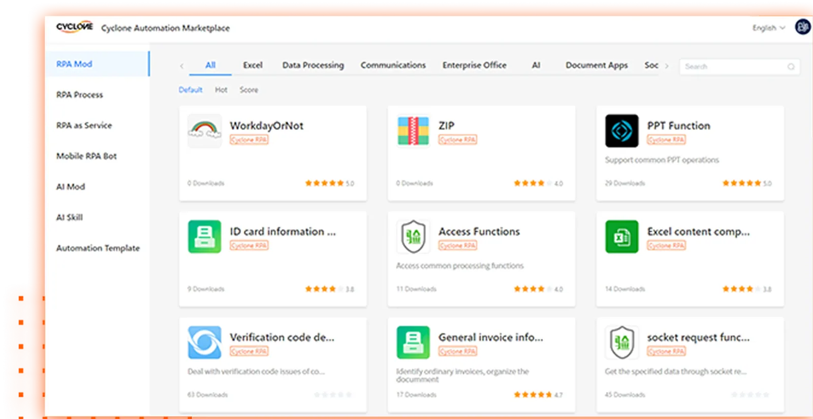 Cyclone Automation Marketplace Dashboard