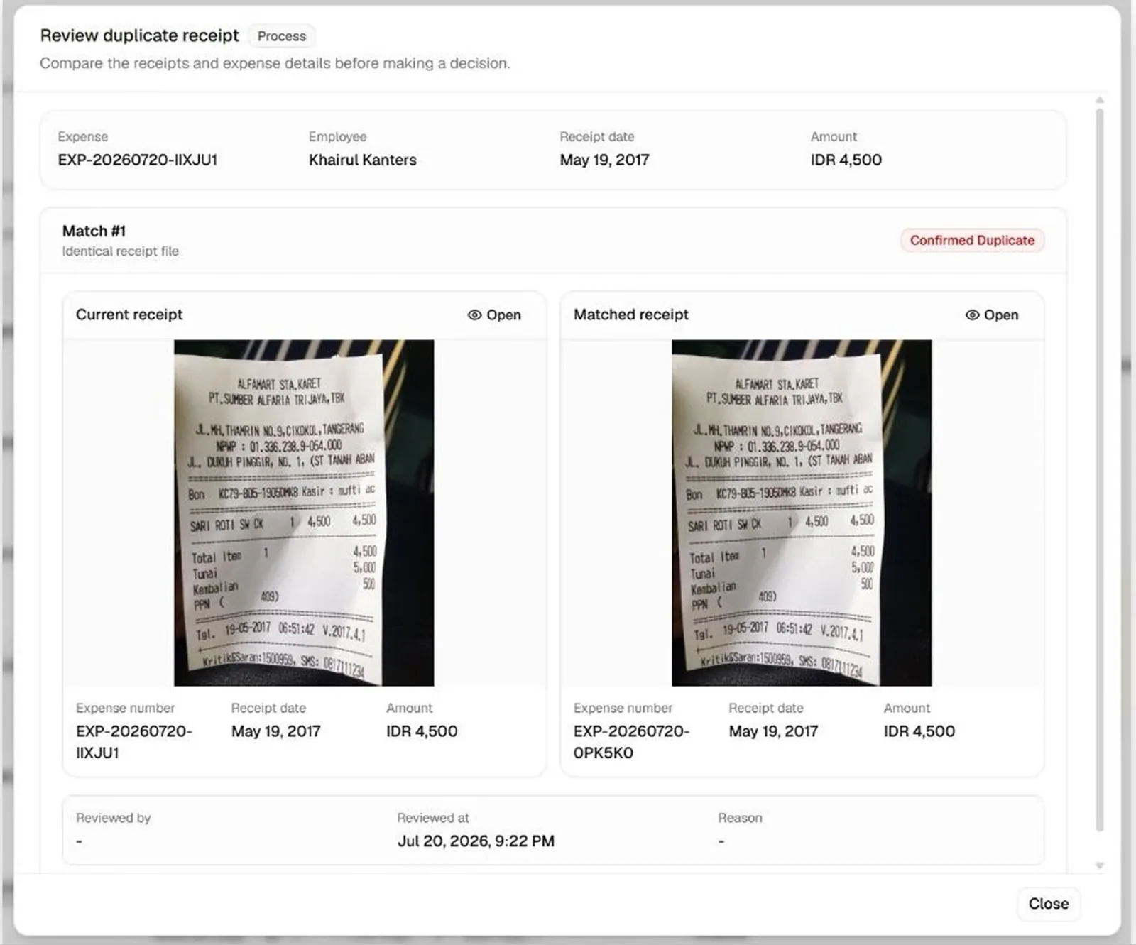 Spensify Deteksi Struk Duplikat